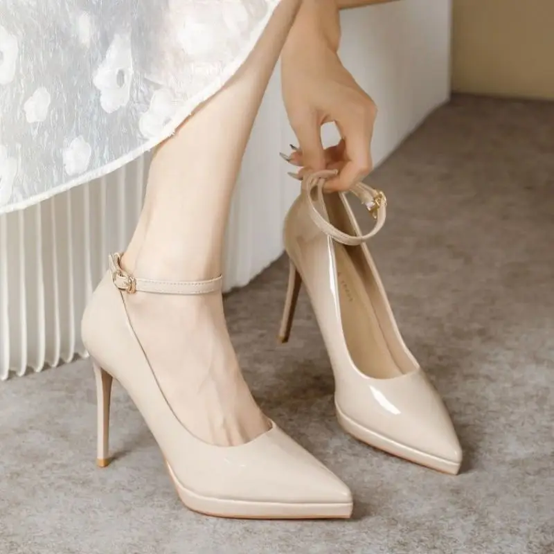 Women's Single-Strap Shoes 2026 New Style Elegant Pointed Toe Ultra-High Thin Heel Comfortable Waterproof Platform High Heels Patent Leather - Image 3