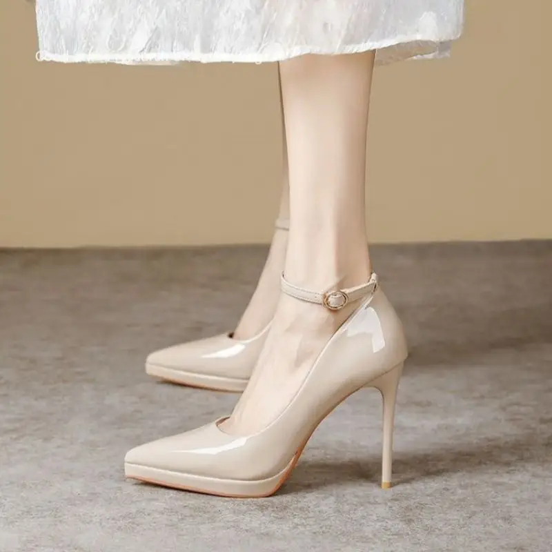 Women's Single-Strap Shoes 2026 New Style Elegant Pointed Toe Ultra-High Thin Heel Comfortable Waterproof Platform High Heels Patent Leather - Image 4