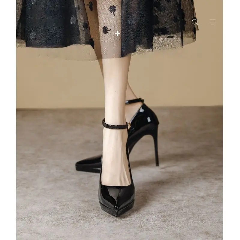 Women's Single-Strap Shoes 2026 New Style Elegant Pointed Toe Ultra-High Thin Heel Comfortable Waterproof Platform High Heels Patent Leather - Image 5