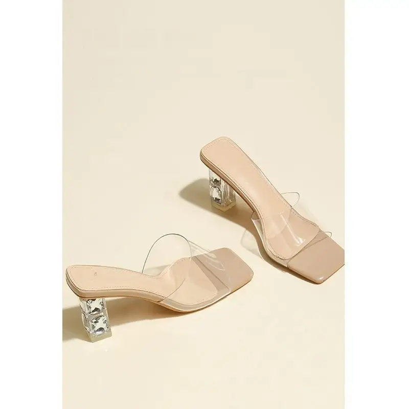 Transparent Sandals, Crystal Thick-Heeled High-Heeled Shoes, Summer 2026 New Style, Fashionable and Elegant One-Line Slippers for Women to Wear Outside - Image 5