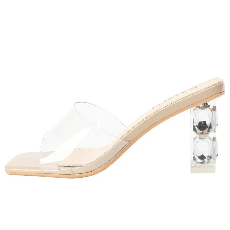 Transparent Sandals, Crystal Thick-Heeled High-Heeled Shoes, Summer 2026 New Style, Fashionable and Elegant One-Line Slippers for Women to Wear Outside - Image 7