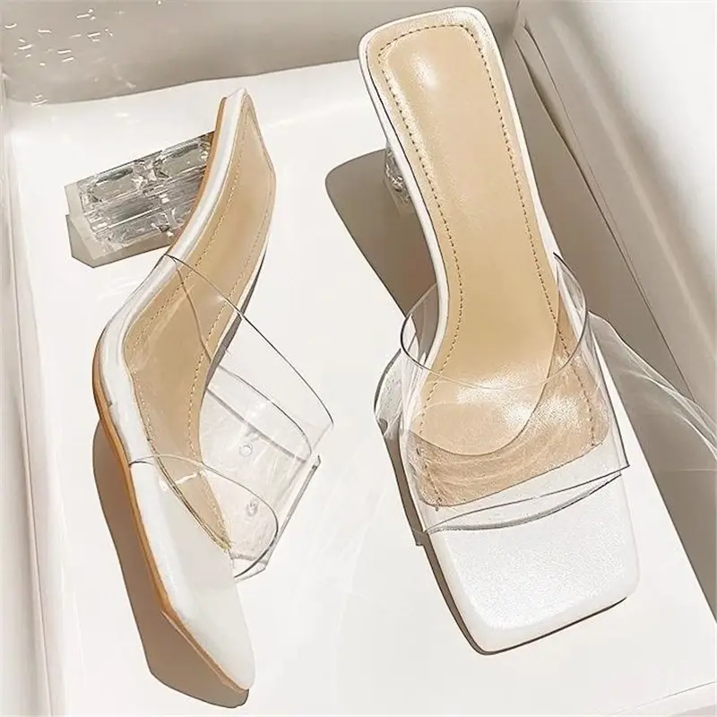 Transparent Sandals, Crystal Thick-Heeled High-Heeled Shoes, Summer 2026 New Style, Fashionable and Elegant One-Line Slippers for Women to Wear Outside - Image 2