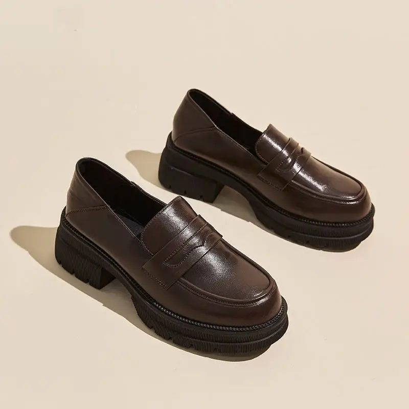 Small Leather Shoes Women 2022 New Spring Autumn Thick Heel Platform Loafers British Style Round Toe Soft Leather Jk Shoes - Image 2