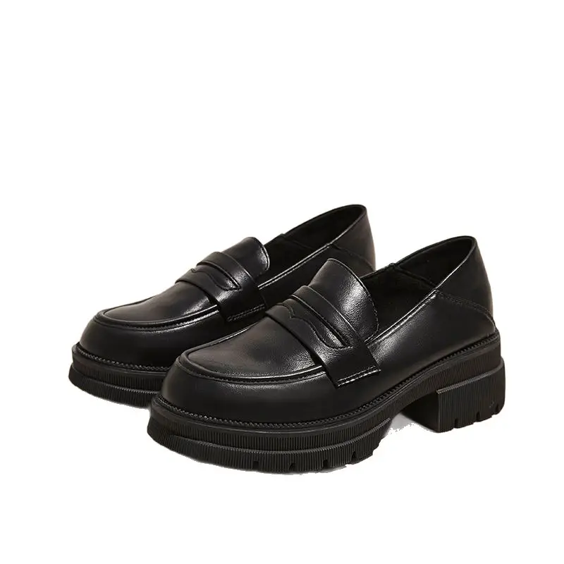 Small Leather Shoes Women 2022 New Spring Autumn Thick Heel Platform Loafers British Style Round Toe Soft Leather Jk Shoes - Image 5
