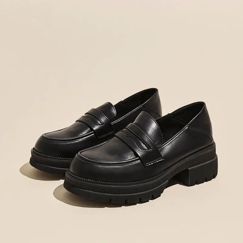Small Leather Shoes Women 2022 New Spring Autumn Thick Heel Platform Loafers British Style Round Toe Soft Leather Jk Shoes — feature 10