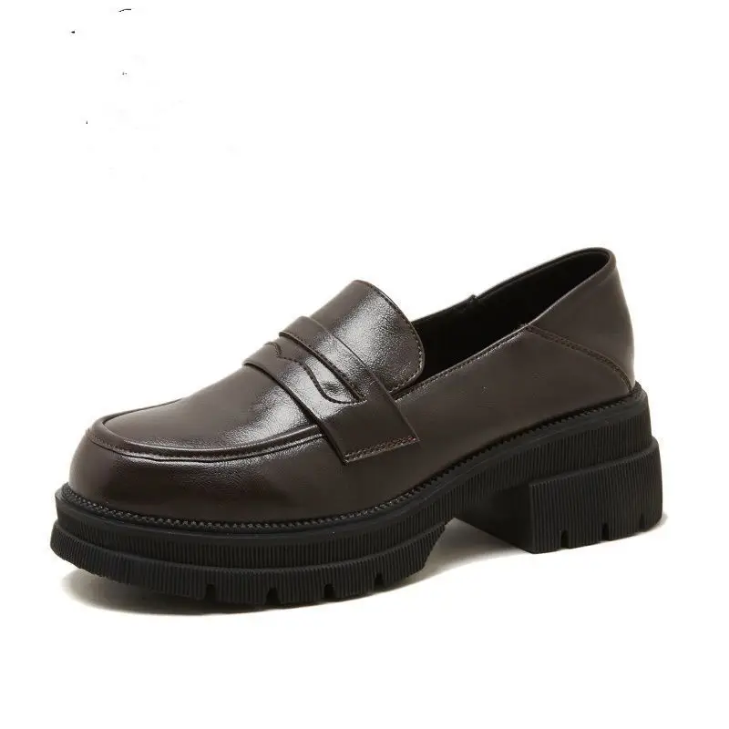 Small Leather Shoes Women 2022 New Spring Autumn Thick Heel Platform Loafers British Style Round Toe Soft Leather Jk Shoes — feature 11
