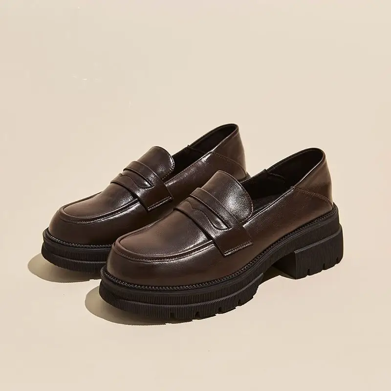 Small Leather Shoes Women 2022 New Spring Autumn Thick Heel Platform Loafers British Style Round Toe Soft Leather Jk Shoes — feature 6
