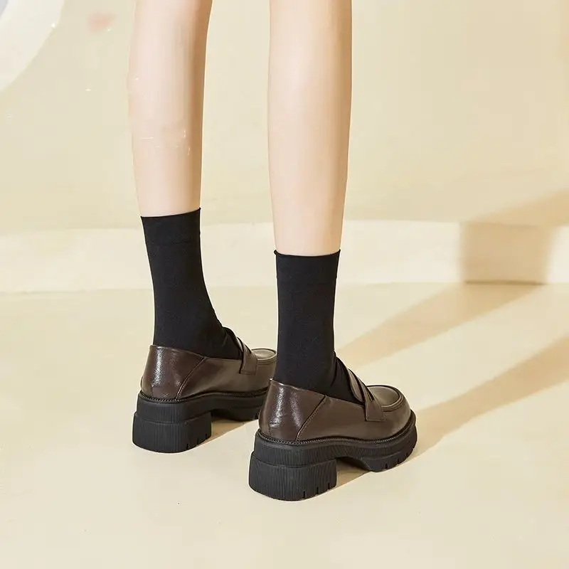 Small Leather Shoes Women 2022 New Spring Autumn Thick Heel Platform Loafers British Style Round Toe Soft Leather Jk Shoes — feature 7