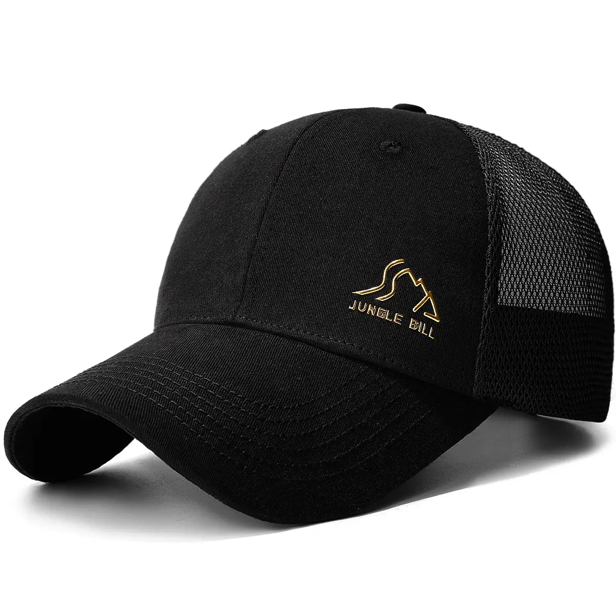 Black Mesh Baseball Cap with Gold Logo