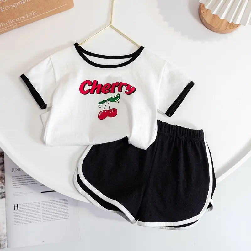 Children's 2-Piece Cherry Print Suit White Black - Image 2