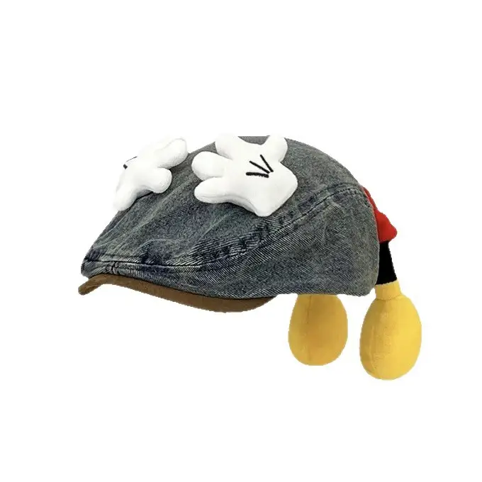 Women Cartoon Butt Wash Denim Hat with Face Revealing Design