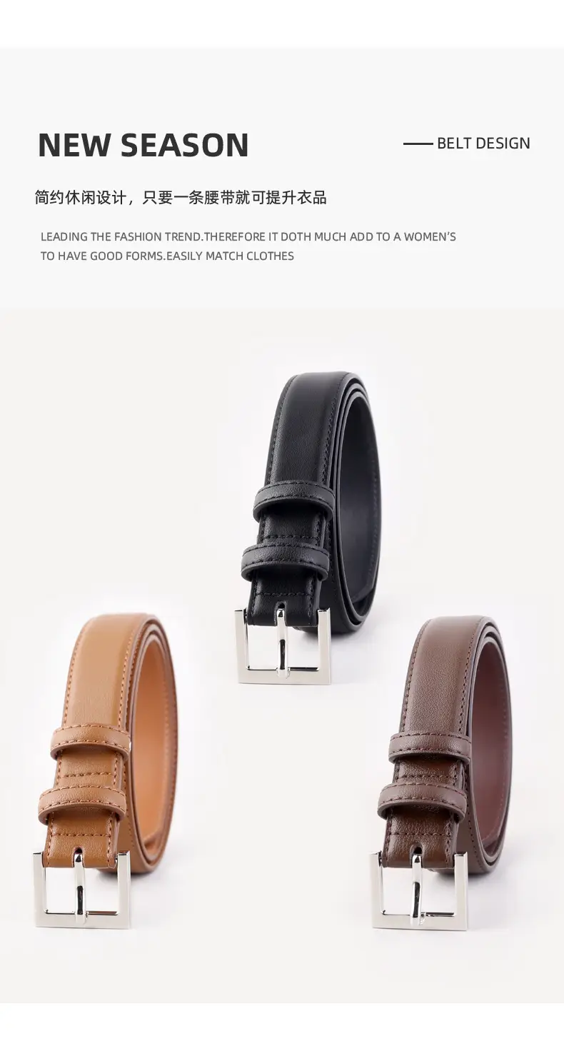 Women's Genuine Leather Belt Black Gold Buckle — feature 30