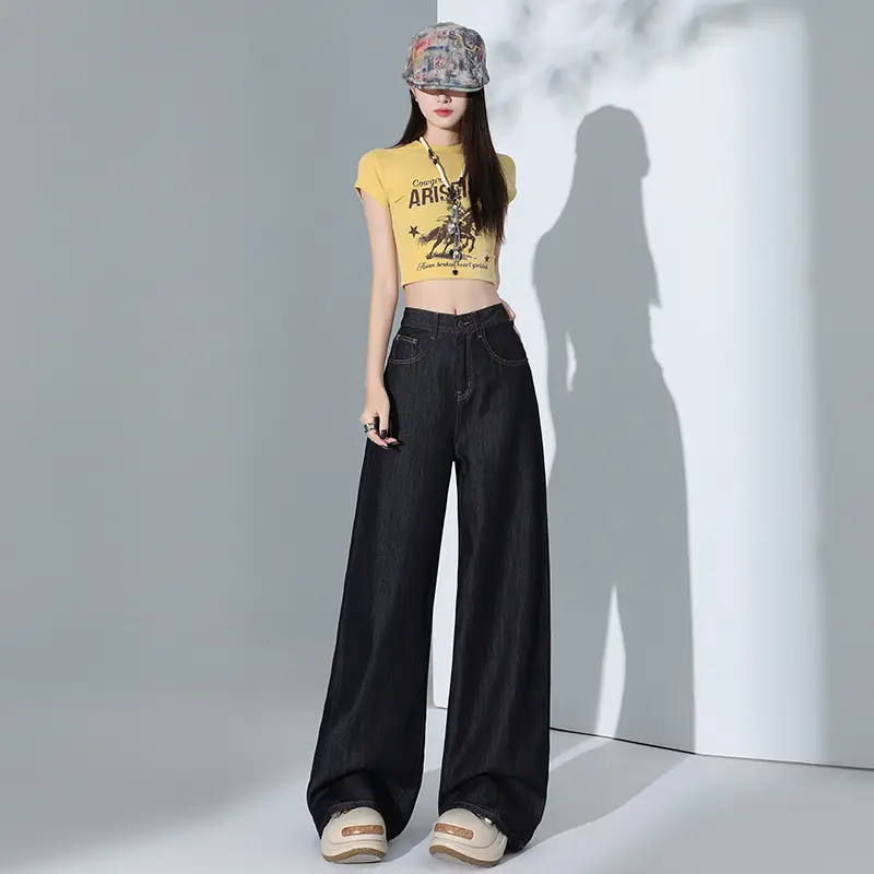 Women Tencel Wide Leg Pants Dark Sky Loose Slimming