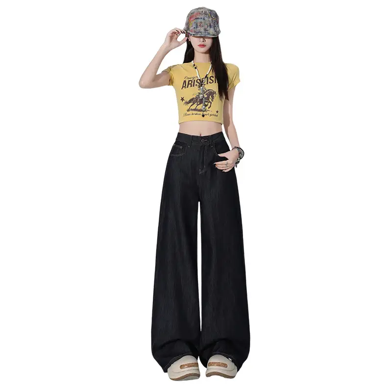 Women Tencel Wide Leg Pants Dark Sky Loose Slimming