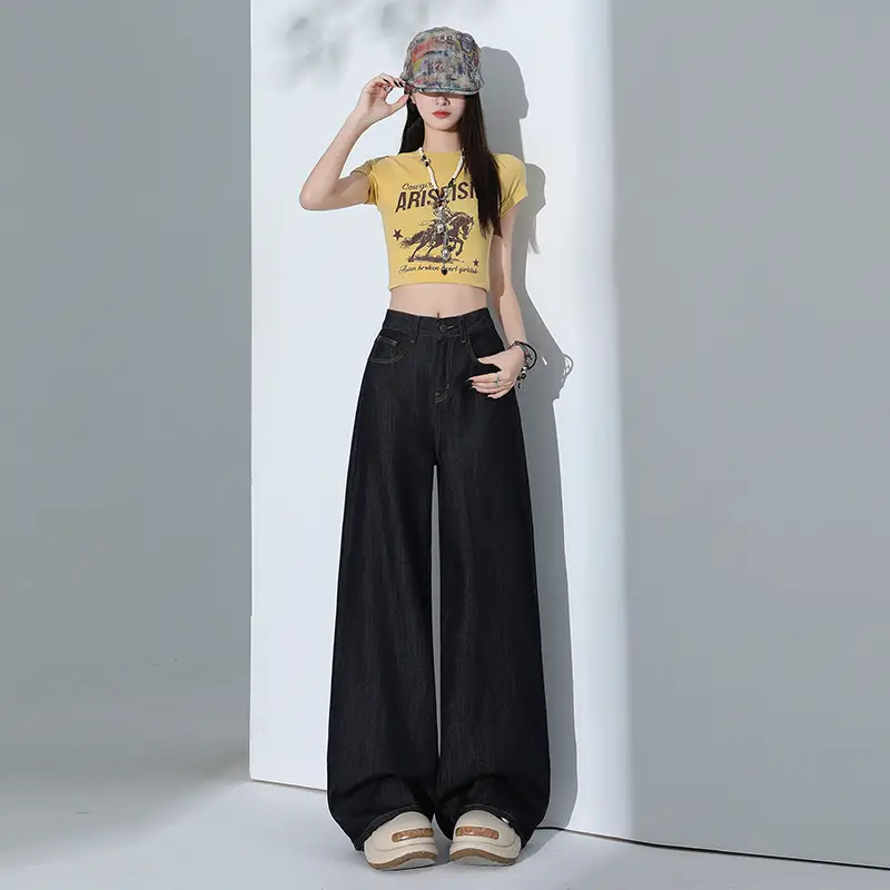 Women Tencel Wide Leg Pants Dark Sky Loose Slimming