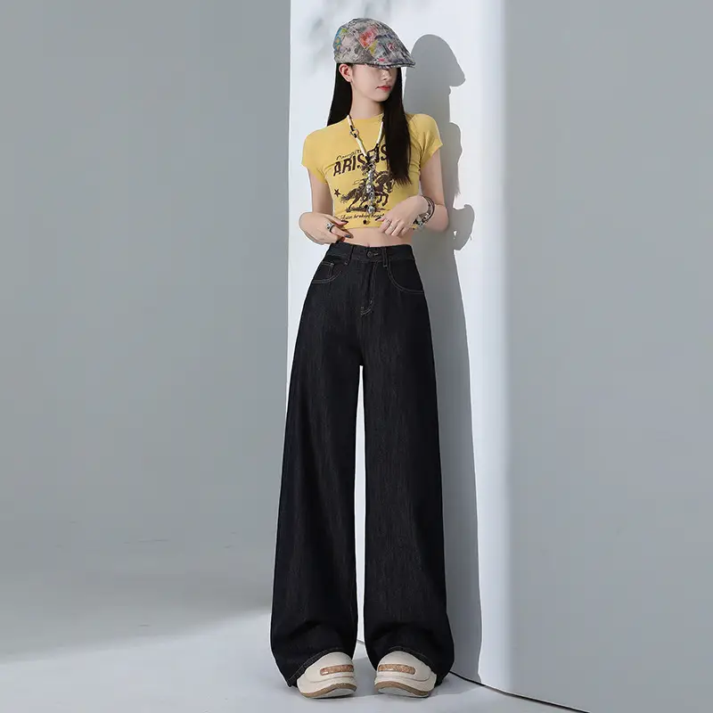 Women Tencel Wide Leg Pants Dark Sky Loose Slimming