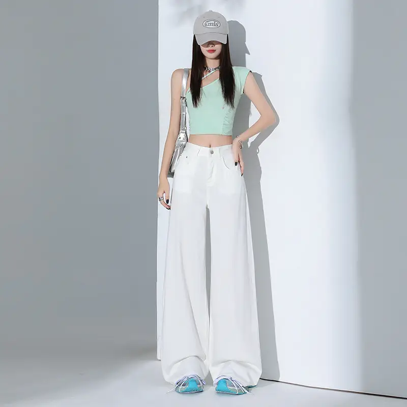 Women Tencel Wide Leg Pants Dark Sky Loose Slimming