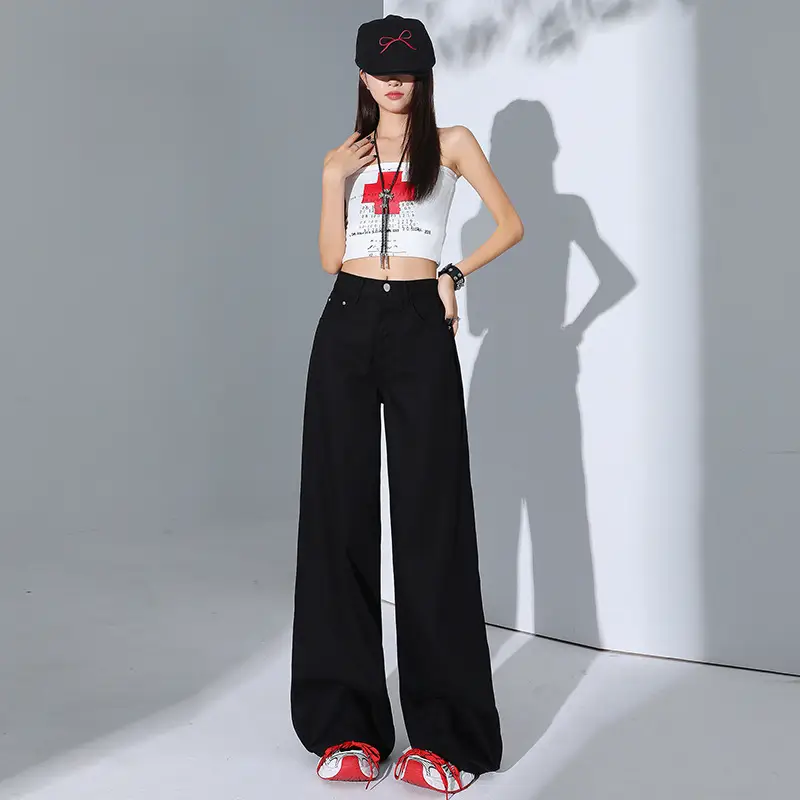 Women Tencel Wide Leg Pants Dark Sky Loose Slimming