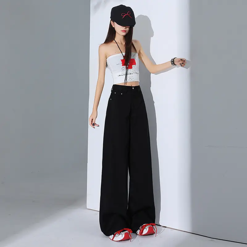 Women Tencel Wide Leg Pants Dark Sky Loose Slimming
