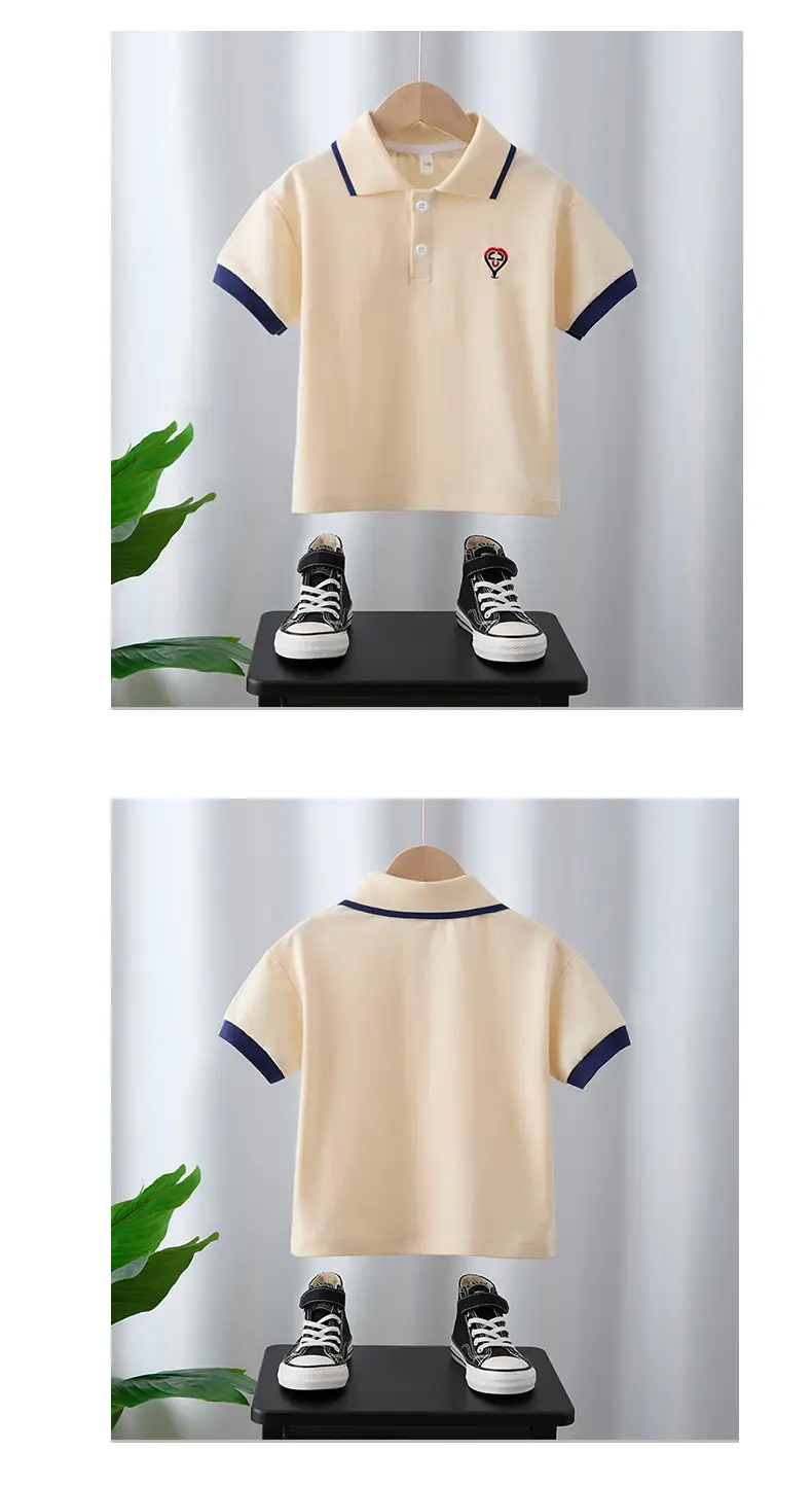 Boys Polo T-Shirt Summer 2025 Beige Navy Sleeve — feature 4