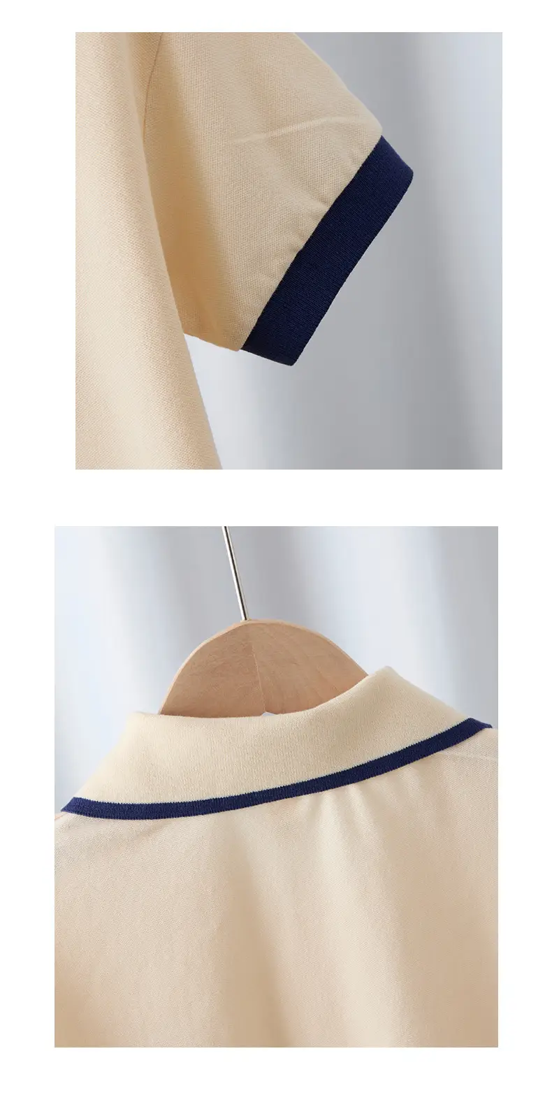 Boys Polo T-Shirt Summer 2025 Beige Navy Sleeve — feature 6
