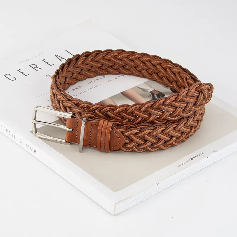 Hand-Woven Women's Pin Buckle Belt Brown - Image 9
