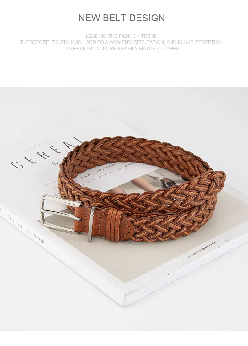 Hand-Woven Women's Pin Buckle Belt Brown — feature 10