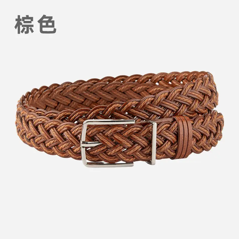 Hand-Woven Women's Pin Buckle Belt Brown - Image 6