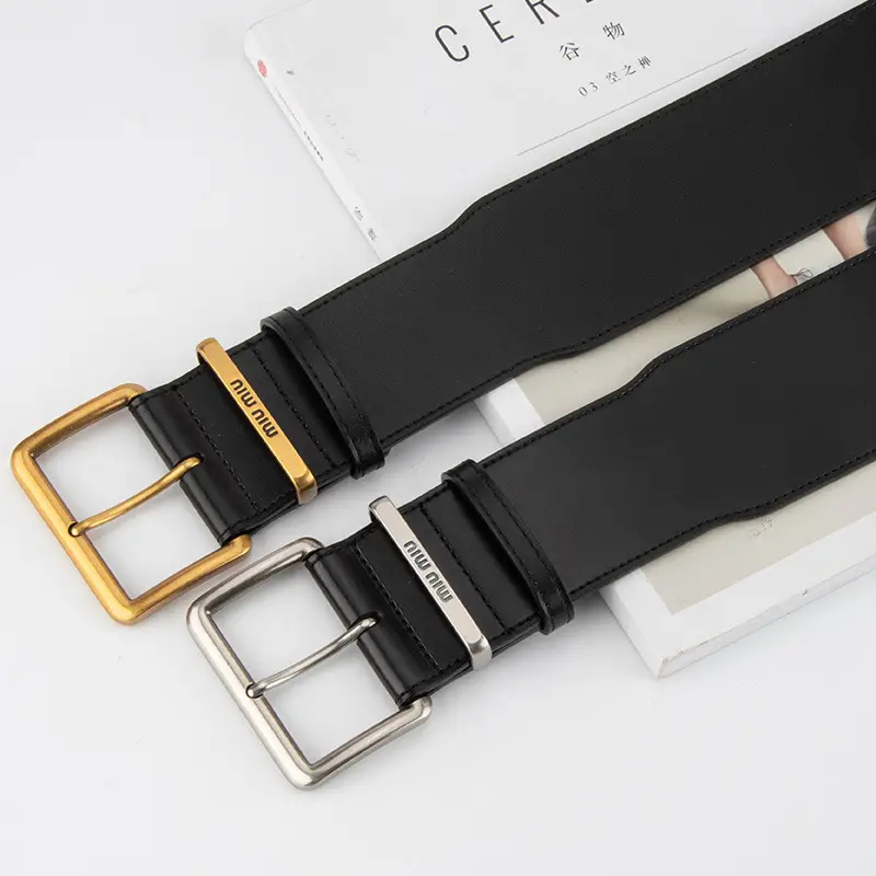 New Black Genuine Leather Wide Belt for Women with Pin Buckle - Image 4