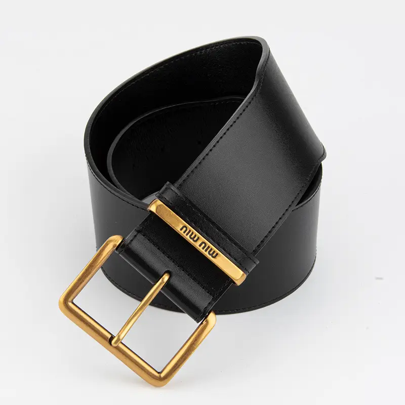 New Black Genuine Leather Wide Belt for Women with Pin Buckle - Image 6