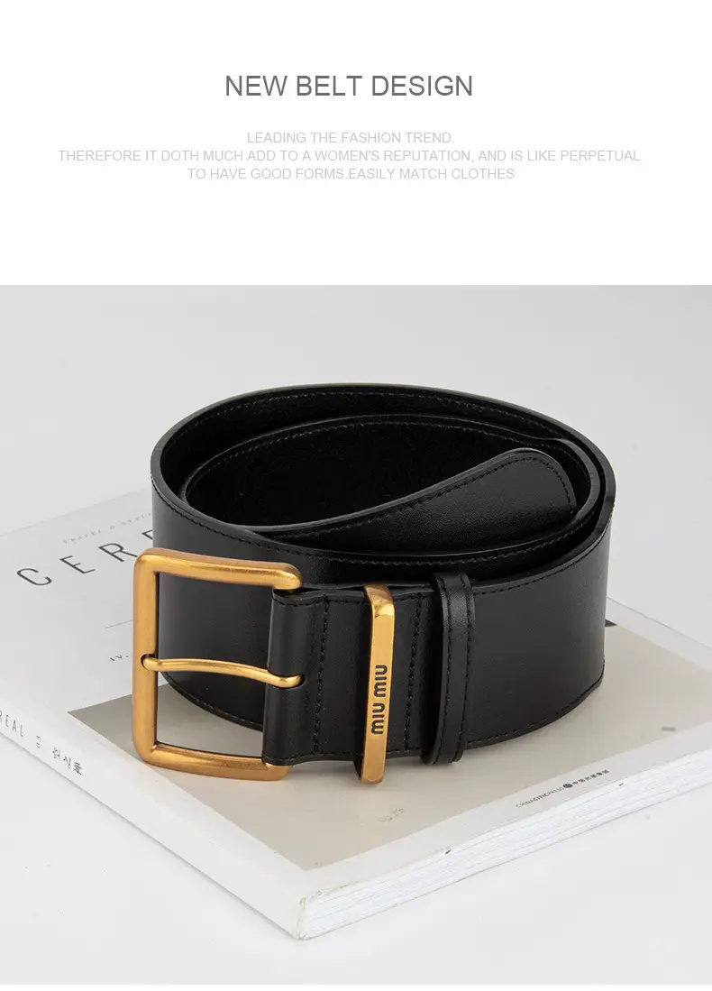 New Black Genuine Leather Wide Belt for Women with Pin Buckle — feature 10