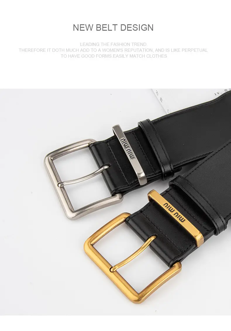 New Black Genuine Leather Wide Belt for Women with Pin Buckle — feature 11