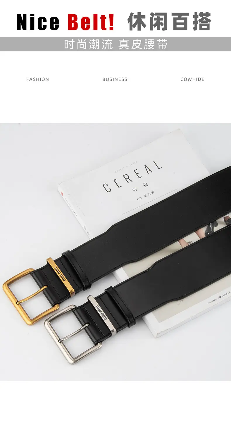 New Black Genuine Leather Wide Belt for Women with Pin Buckle — feature 3