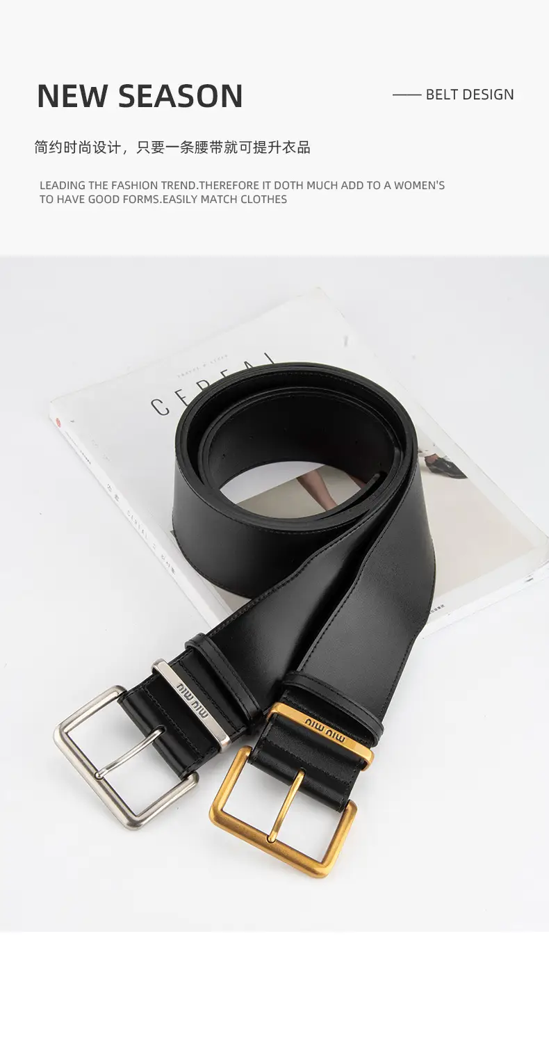 New Black Genuine Leather Wide Belt for Women with Pin Buckle — feature 4