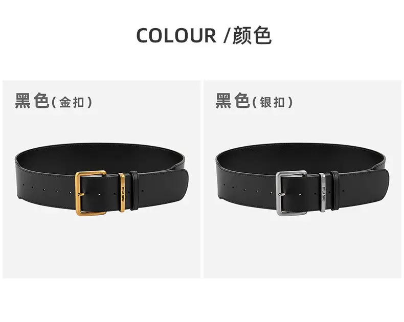 New Black Genuine Leather Wide Belt for Women with Pin Buckle — feature 8