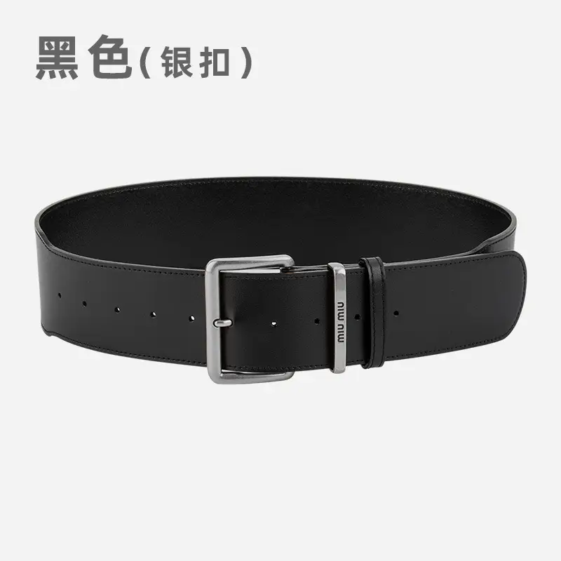New Black Genuine Leather Wide Belt for Women with Pin Buckle - Image 2