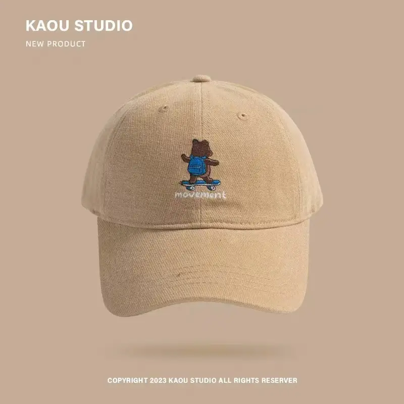 Kau Studio Embroidered Baseball Cap Purple Skateboard Bear Sunshade Hat