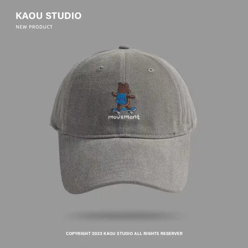 Kau Studio Embroidered Baseball Cap Purple Skateboard Bear Sunshade Hat