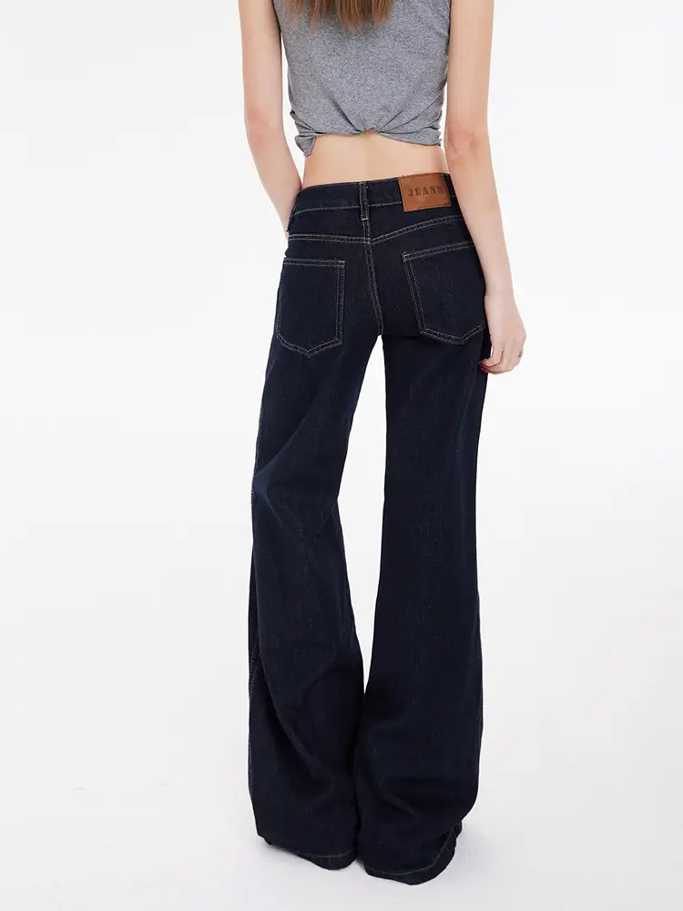 American Retro Dark Blue Flared Jeans Women Low Waist