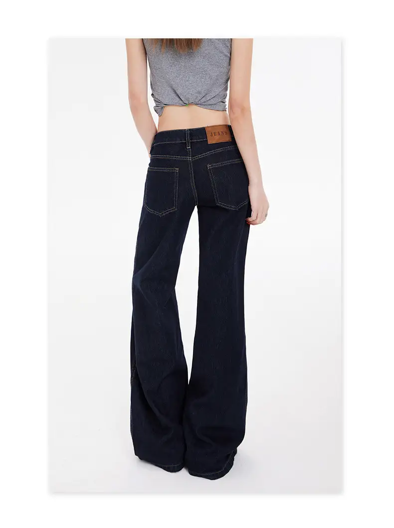 American Retro Dark Blue Flared Jeans Women Low Waist — feature 11