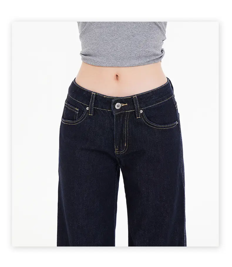 American Retro Dark Blue Flared Jeans Women Low Waist — feature 12