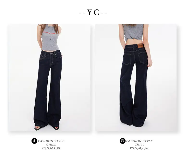 American Retro Dark Blue Flared Jeans Women Low Waist — feature 3
