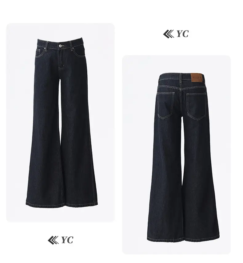 American Retro Dark Blue Flared Jeans Women Low Waist — feature 6