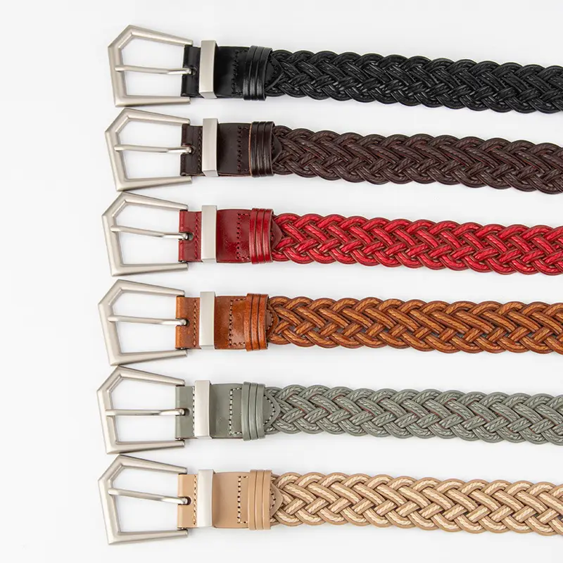 Women's Handwoven Belt Black Brown Punch Free European American High End Decorative
