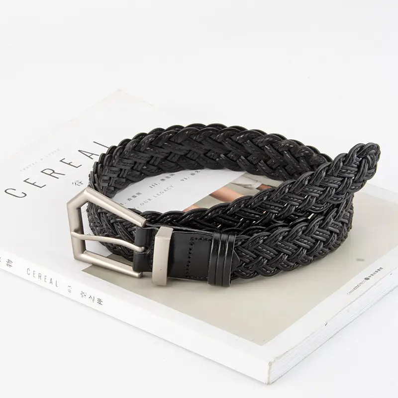Women's Handwoven Belt Black Brown Punch Free European American High End Decorative