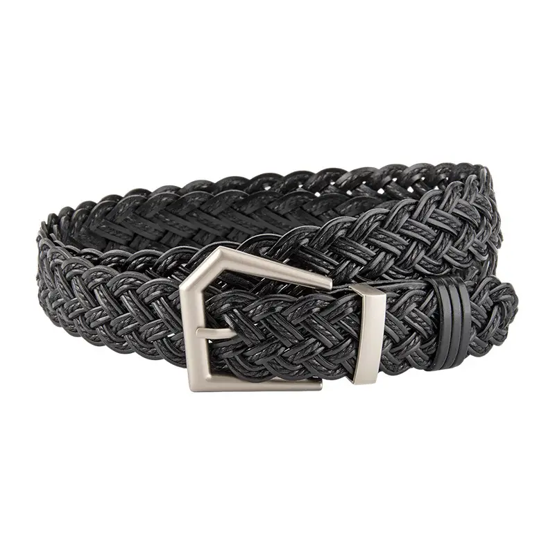 Women's Handwoven Belt Black Brown Punch Free European American High End Decorative
