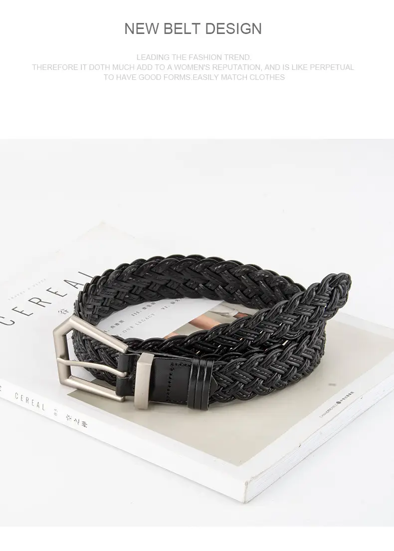 Women's Handwoven Belt Black Brown Punch Free European American High End Decorative — feature 10