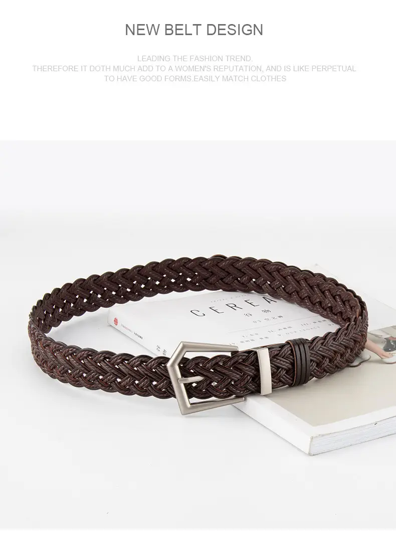 Women's Handwoven Belt Black Brown Punch Free European American High End Decorative — feature 12