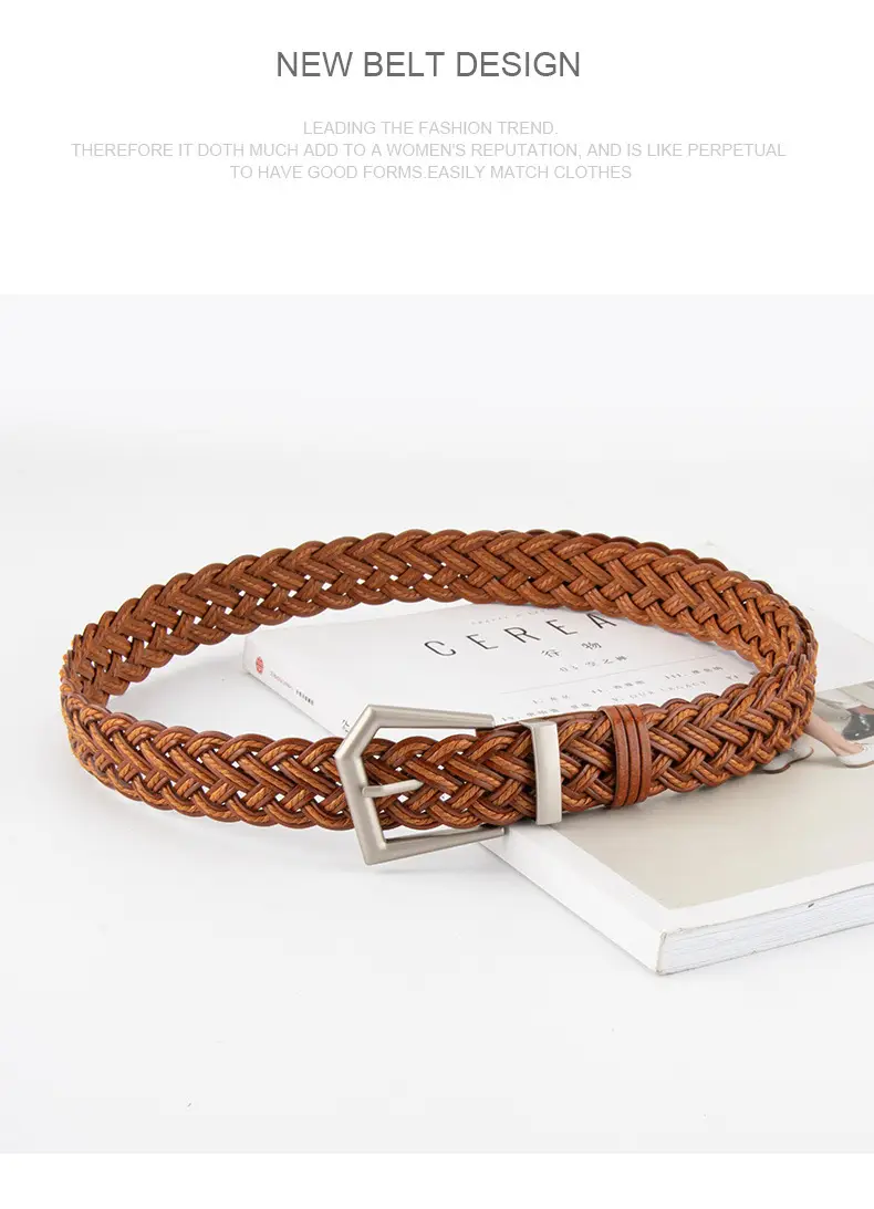 Women's Handwoven Belt Black Brown Punch Free European American High End Decorative — feature 13
