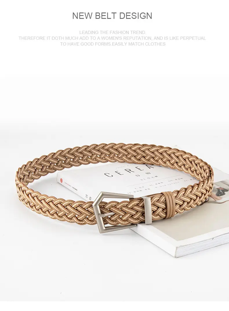Women's Handwoven Belt Black Brown Punch Free European American High End Decorative — feature 14